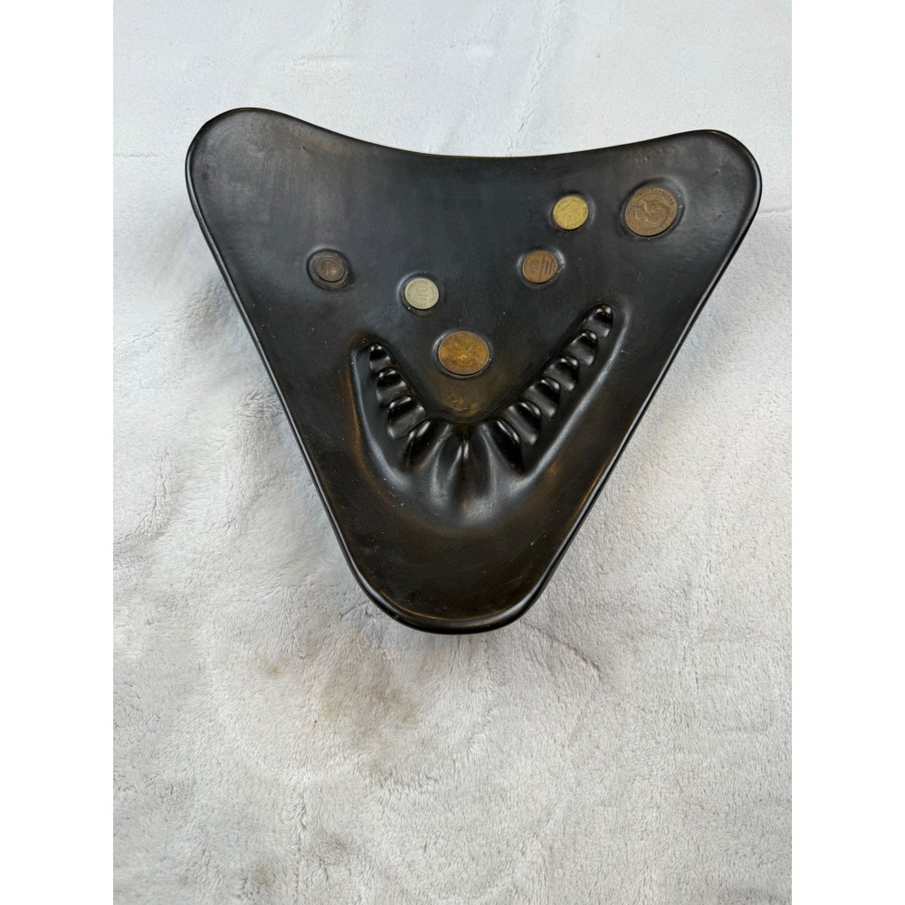 Vintage MCM Black Triangular Ashtray with Embedded International‎ Coins Napoleon